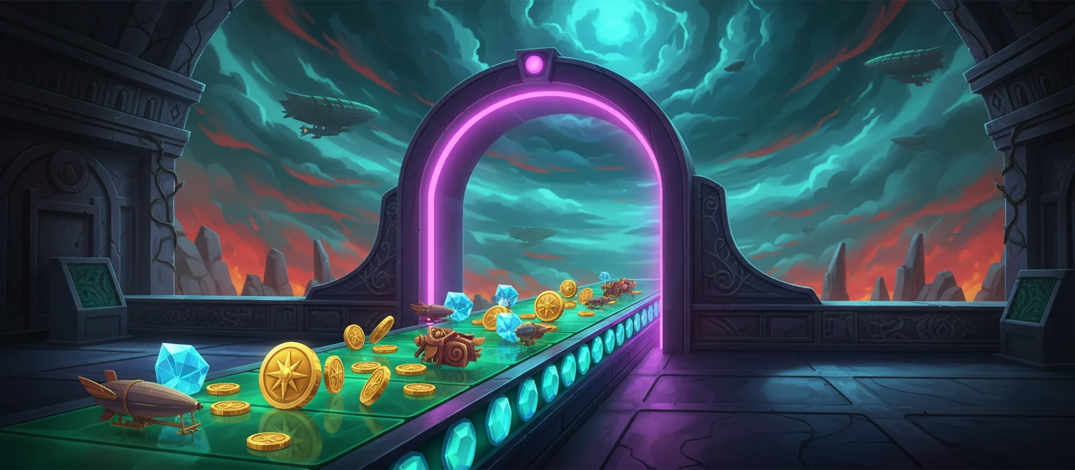 Atmospheric airport security lane concept art evoking the slot's theme